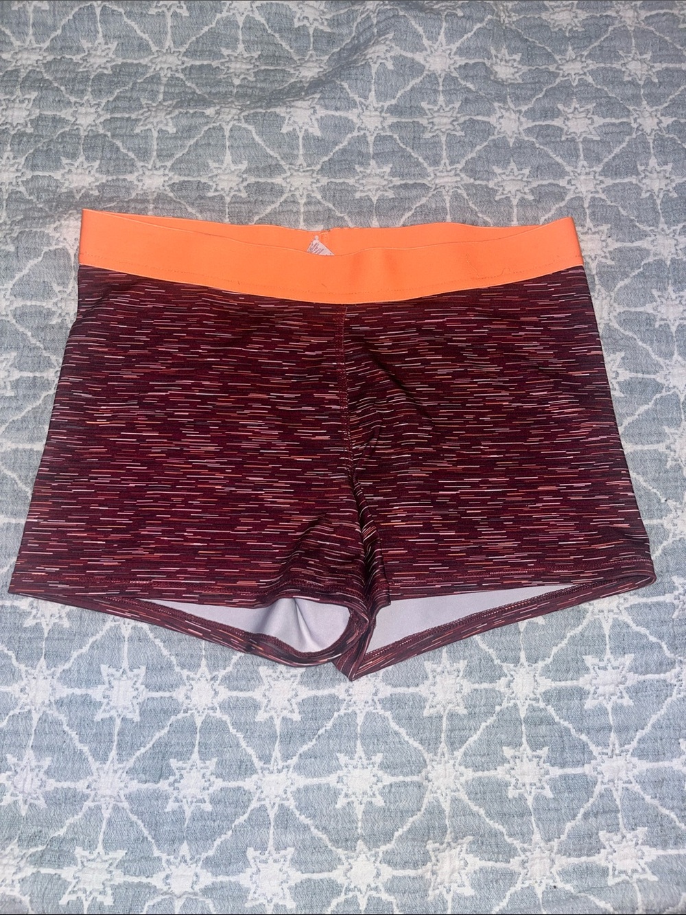 Women’s Performance Athletic Shorts - Burgundy with Orange Waistband